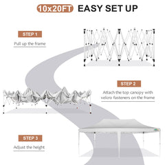 COBIZI 10x20 Pop up Canopy Gazebo, Outdoor Canopy Tent with 6 Removable Sidewalls, Easy up Sun Shade UV Blocking Waterproof Outdoor Tent for Backyard, Parties, Wedding, Birthday, BBQ, White