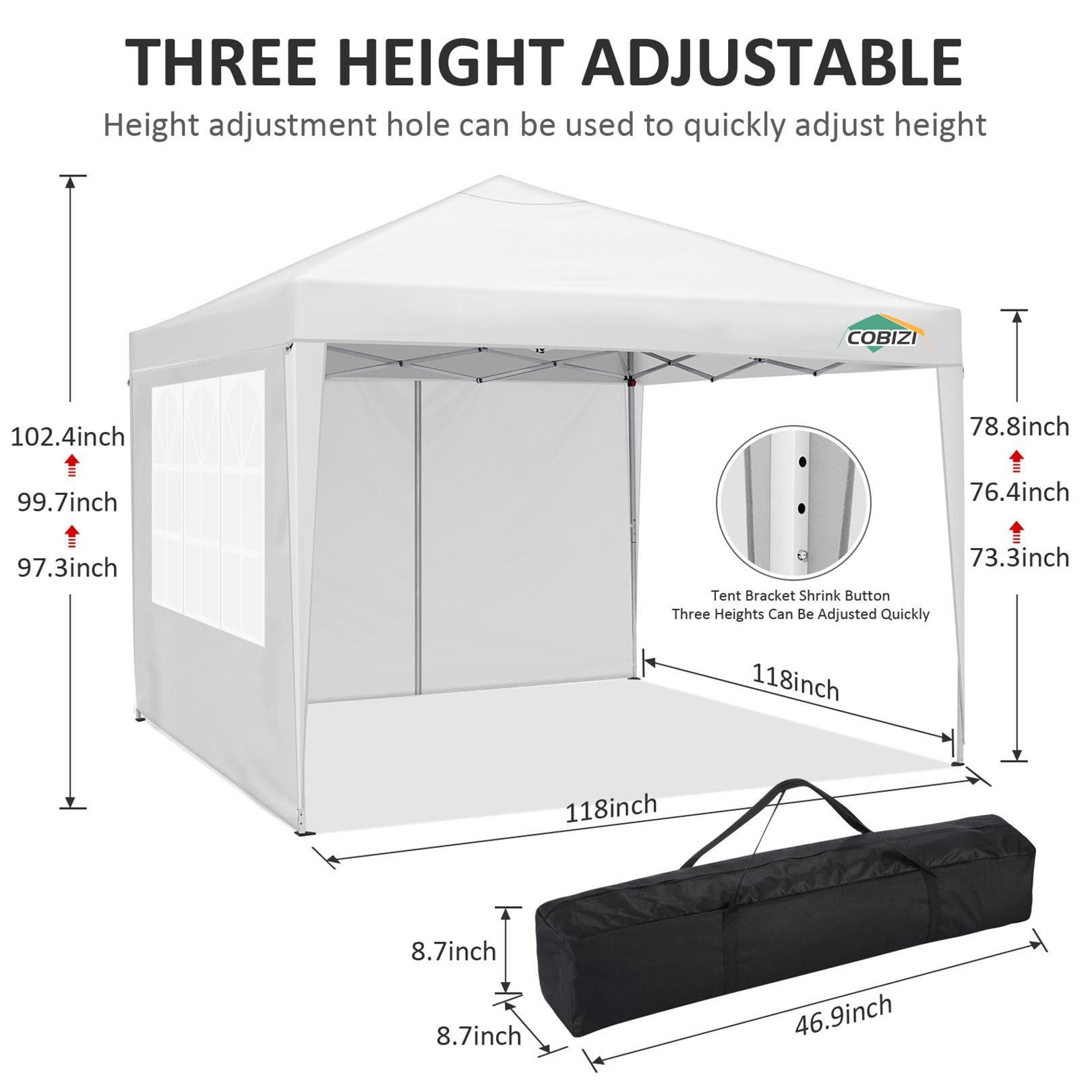 COBIZI 10¡®x10¡¯ Pop up Canopy Tent Protable Canopy Tent with 4 Sidewalls Waterproof Commercial Instant Shelter Tent for Parties, Wedding