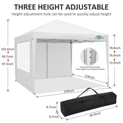 COBIZI 10‘x10’ Pop up Canopy Tent Protable Canopy Tent with 4 Sidewalls Waterproof Commercial Instant Shelter Tent for Parties, Wedding
