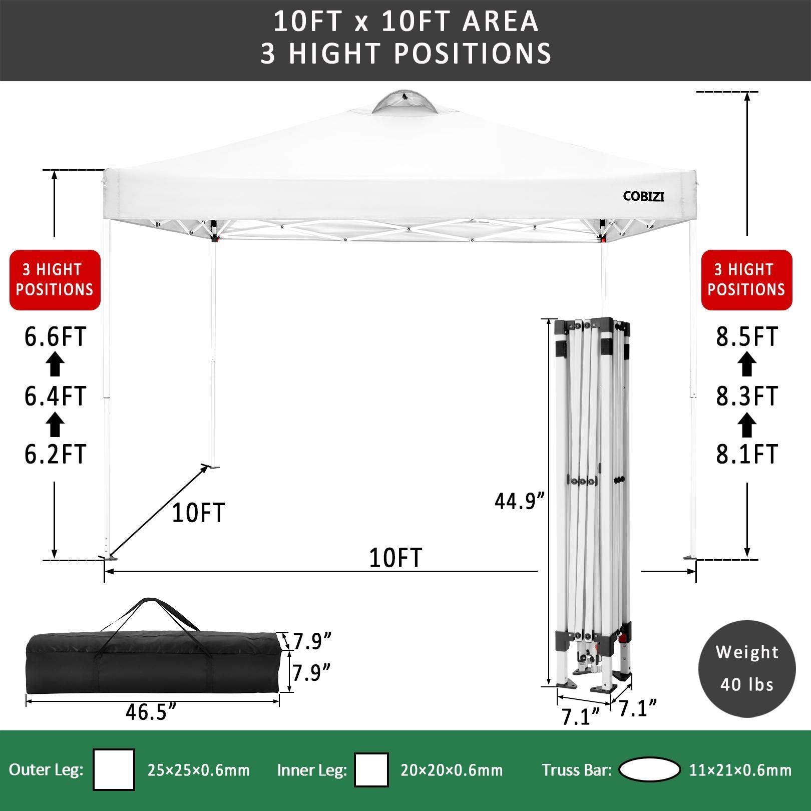 COBIZI Canopy 10'x10' Waterproof Pop up Canopy Tent with 4 Sidewalls Outdoor Event Shelter Tent for Parties Sun Shade Party Commercial Canopy