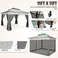 Outdoor Canopy Gazebo 11x11 Pop Up Gazebo Patio Gazebo with Mosquito Netting Outdoor Canopy Shelter