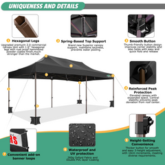 COBIZI 10x20 Pop Up Canopy Tent Heavy Duty with 6 Removable Sidewalls, Commercial Heavy Duty Pop Up Tent for Parties All Weather Waterproof and UV 50+ Wedding Tent with Roller Bag(Legs Upgraded)