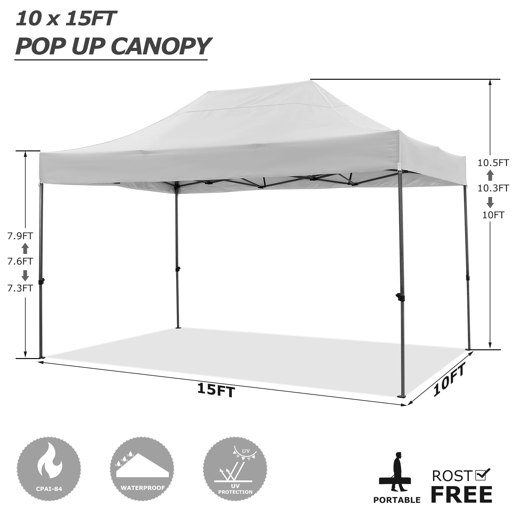 COBIZI 10'x15' Heavy Duty Pop Up Canopy Tent with 4 Sidewalls, Party Tent Outdoor Canopy UV50+ Waterproof Canopy Tent Event Shelter for Parties, Commercial-Series, 3 Adjustable Heights, White