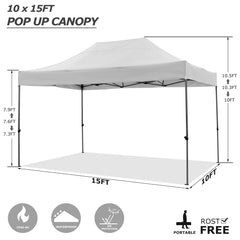 COBIZI 10'x15' Heavy Duty Pop Up Canopy Tent with 4 Sidewalls, Party Tent Outdoor Canopy UV50+ Waterproof Canopy Tent Event Shelter for Parties, Commercial-Series, 3 Adjustable Heights, White