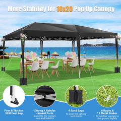 HOTEEL 10x20 Pop Up Canopy with Sidewalls, Easy Up Canopy Tent with Carry Bag, Outdoor Canopies with 4 Sandbags, Large Tents for Outdoor Events, Wedding, Backyard, Commercial, Black