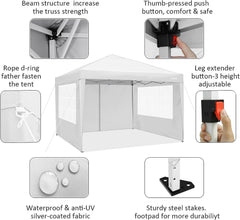 COBIZI 10‘x10’ Pop up Canopy Tent Protable Canopy Tent with 4 Sidewalls Waterproof Commercial Instant Shelter Tent for Parties, Wedding