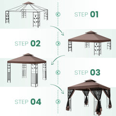 Hoteel 10x10 Gazebos for Patios, Canopy Tent Outdoor Gazebo Backyard Gazebo Patio with Mosquito Netting and Double Roof for Party, Wedding, BBQ and Event, Black
