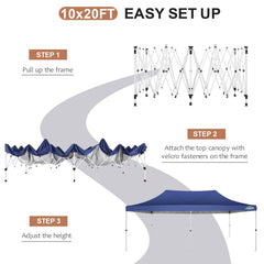 COBIZI 10x20 Canopy Tent with Sidewalls, 3 Adjustable Height Commercial Canopy, Pop Up Party Canopy with 12 Stakes & 6 Ropes,Blue
