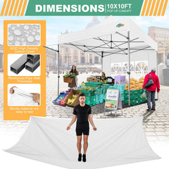COBIZI 10'x10' Pop Up Canopy Tent with Awning & Sidewalls, Commercial Canopy Tents Instant Waterproof, UPF 50+ Sun Shade for Outdoor, Parties, Markets (White)