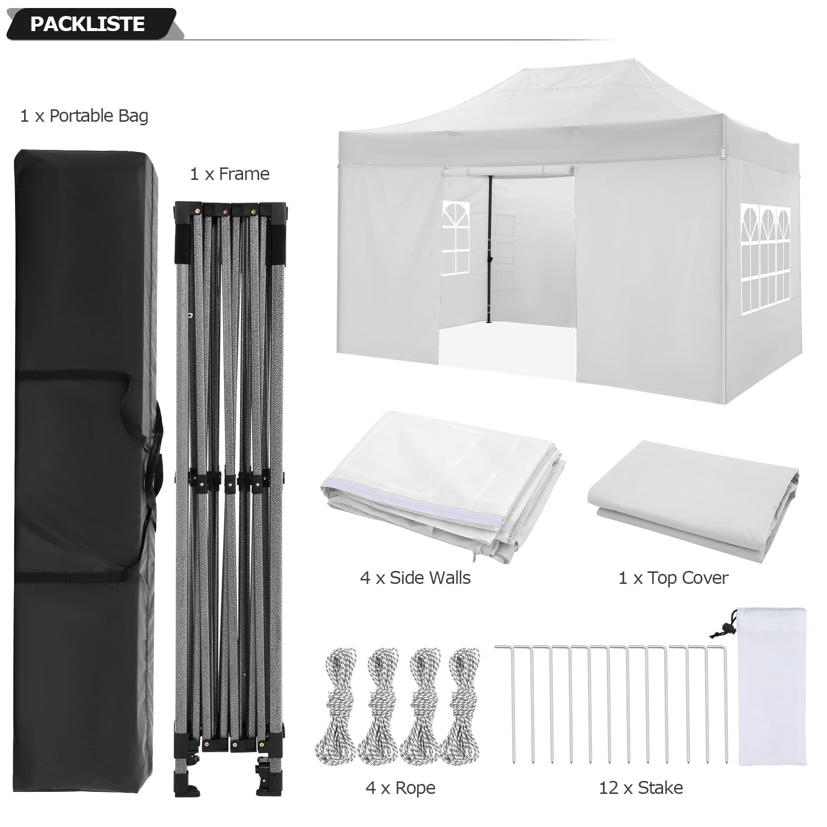 COBIZI 10'x15' Heavy Duty Pop Up Canopy Tent with 4 Sidewalls, Party Tent Outdoor Canopy UV50+ Waterproof Canopy Tent Event Shelter for Parties, Commercial-Series, 3 Adjustable Heights, White