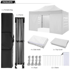 COBIZI 10'x15' Heavy Duty Pop Up Canopy Tent with 4 Sidewalls, Party Tent Outdoor Canopy UV50+ Waterproof Canopy Tent Event Shelter for Parties, Commercial-Series, 3 Adjustable Heights, White