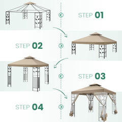 COBIZI 10'x 13' Metal Patio Gazebo, Outdoor Gazebo Canopy Tent for Backyard with Mosquito Netting, Gazebos Shelter with Steel Frame, Patio Covers