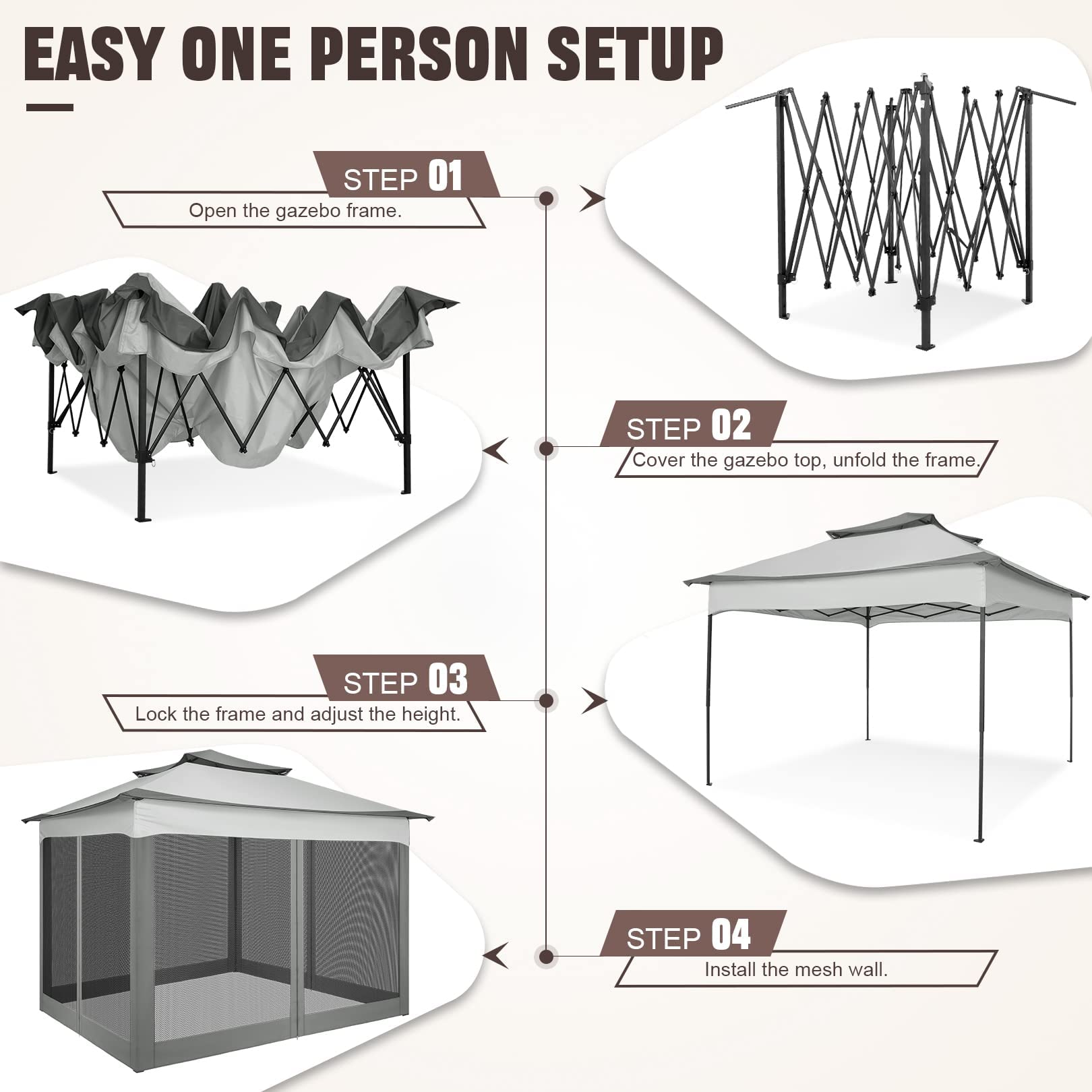 COBIZI Outdoor Canopy Gazebo 11x11 Pop Up Gazebo Patio Gazebo with Mosquito Netting Outdoor Canopy Shelter with 121 Square Feet of Shade