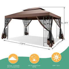 COBIZI 10x13 Outdoor Gazebo, Garden Tent for Patio Canopy with Leaf Screen Steel Frame and Mosquito Netting