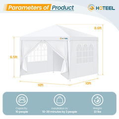 HOTEEL Party Tent 10x10 Canopy Tents for Parties with 4 Removable Sidewalls, Waterproof Outdoor Tent for Weddings and Events