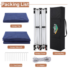 COBIZI 10x20 Canopy Tent with Sidewalls, 3 Adjustable Height Commercial Canopy, Pop Up Party Canopy with 12 Stakes & 6 Ropes,Blue