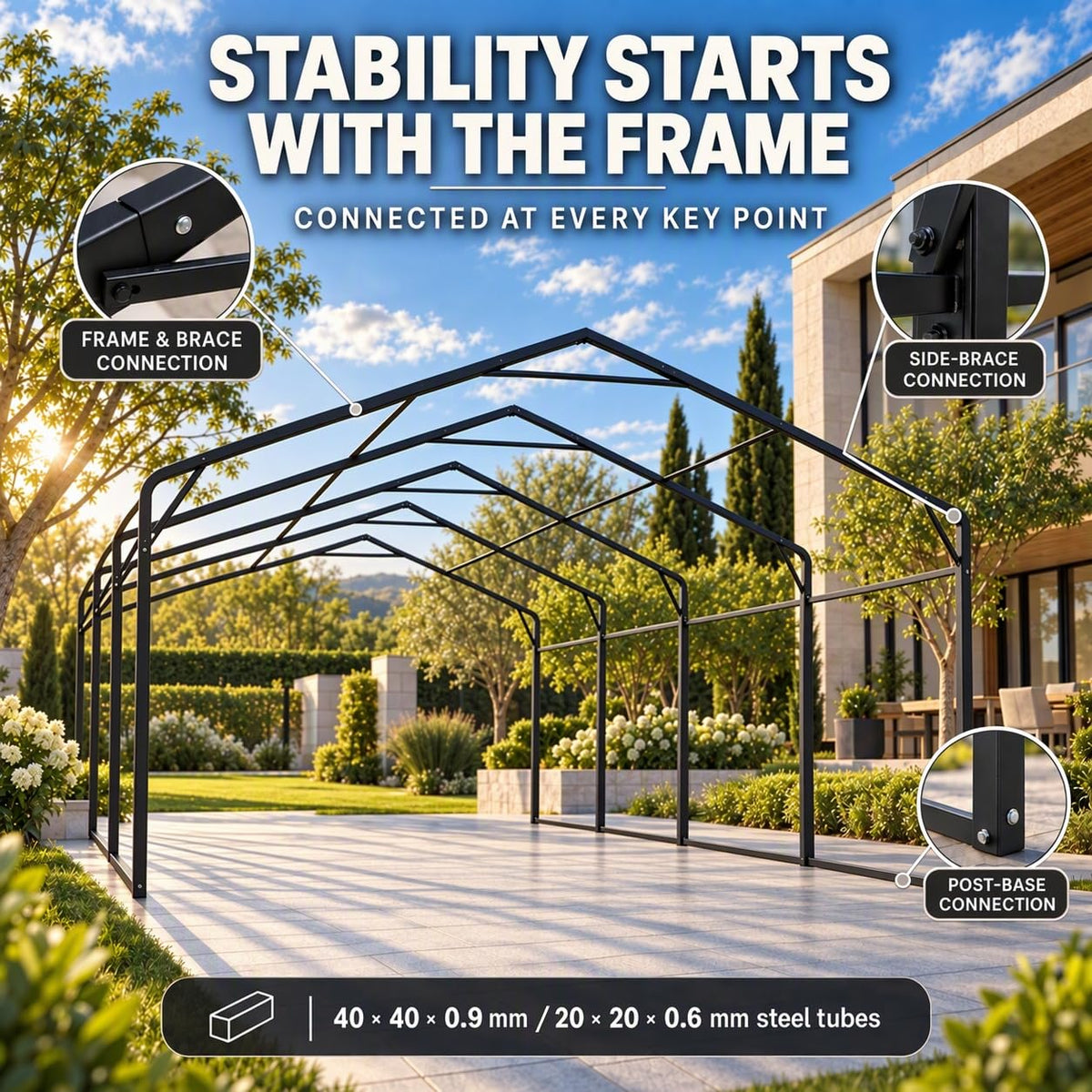 COBIZI 20'x20'  Large Metal Carport with Removable Fabric Sidewalls, SPC327