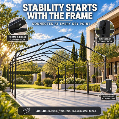 COBIZI 20'x20'  Large Metal Carport with Removable Fabric Sidewalls, SPC327
