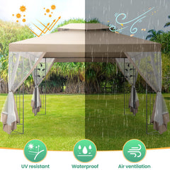 COBIZI 10'x 13' Metal Patio Gazebo, Outdoor Gazebo Canopy Tent for Backyard with Mosquito Netting, Gazebos Shelter with Steel Frame, Patio Covers