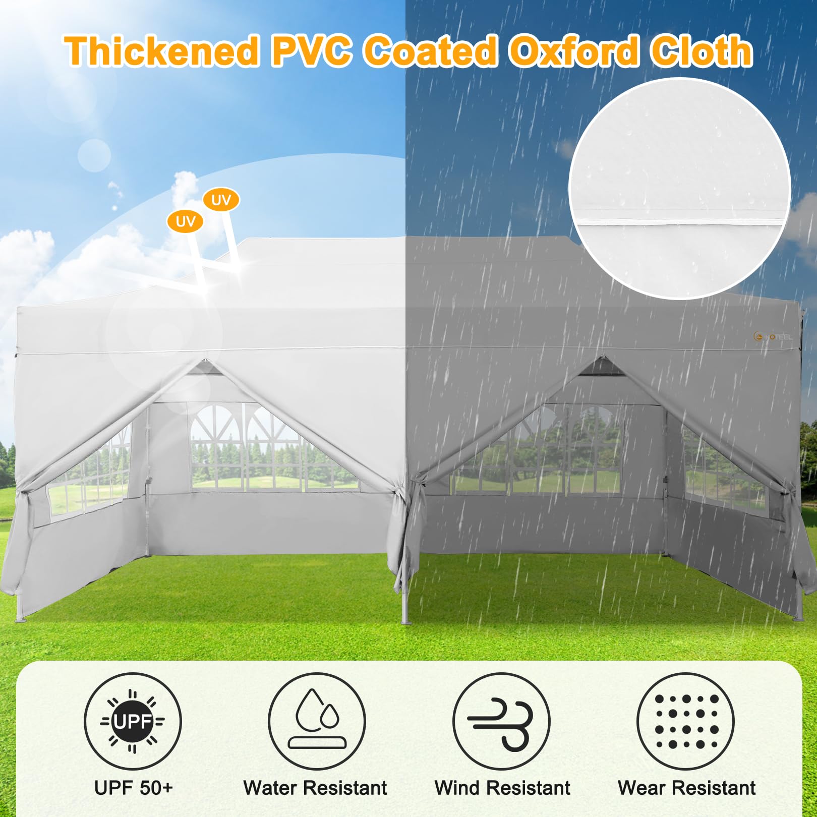 HOTEEL Tents for Parties, 10x20 Pop Up Canopy Tent Heavy Duty with 6 Sidewalls, Commercial Outdoor Canopy Tents for Event Wedding
