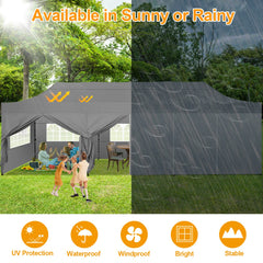 COBIZI 10'x30' Pop Up Canopy with 8 Sidewall, Heavy Duty Canopy UPF 50+ All Season Wind Waterproof Commercial Outdoor Wedding Party Tents