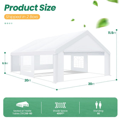 HOTEEL 20x20 Party Tent Heavy Duty with Removable Sidewalls & 4 Built-in Sandbags, Commercial Wedding Large Tent, UV 50+, Waterproof, White