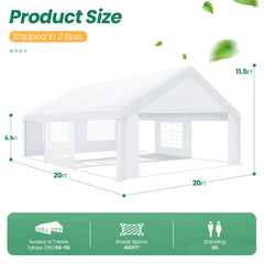 HOTEEL 20x20 Party Tent Heavy Duty with Removable Sidewalls & 4 Built-in Sandbags, Commercial Wedding Large Tent, UV 50+, Waterproof, White