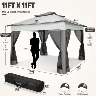 COBIZI Outdoor Canopy Gazebo 11x11 Pop Up Gazebo Patio Gazebo with Mosquito Netting Outdoor Canopy Shelter with 121 Square Feet of Shade