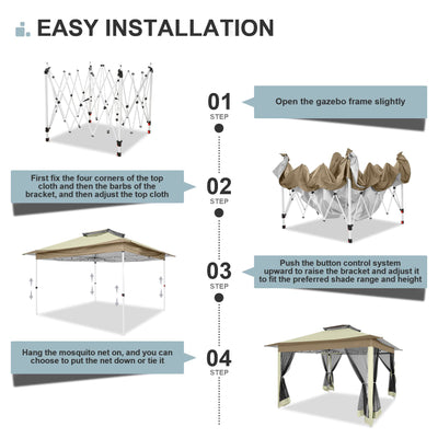 HOTEEL 12'x12' HOME Outdoor Pop-up Patio Gazebo with Expansion Bolts, Heavy Duty Party Tent & Shelter with Double Roofs, Mosquito Nettings and Privacy Screens for Backyard, Garden, Lawn, Khaki