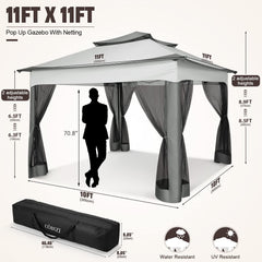 Outdoor Canopy Gazebo 11x11 Pop Up Gazebo Patio Gazebo with Mosquito Netting Outdoor Canopy Shelter