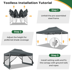 COBIZI 10‘x15’ Heavy Duty Canopy Tent, Pop up Gazebo with Netting Screened ,Waterproof Ez up Canopy with Sidewalls, Outdoor Instant Party Tent for Backyard,Gray