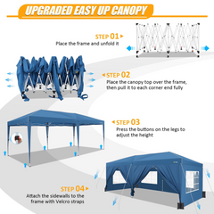 HOTEEL Pop Up Canopy Party Tent for Backyard,10x20 Canopy with 6 Removable Sidewalls & 4 Sandbags,Waterproof Easy Up Canopy Outdoor Tents for Parties,Weddings,Vendor Event,Patio,Blue(Top Reinforced)