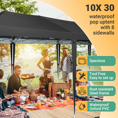 COBIZI 13‘ x 26' Heavy Duty Pop up Canopy with 6 Sidewalls, 2 Height Adjustable Commercial Tent,100% Waterproof Party Wedding Tent,Outdoor Gazebo with Wheeled Bag