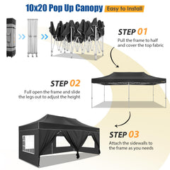 HOTEEL 10‘x20’ Pop up Canopy with 6 Removable Sidewalls Heavy Duty Party Tent Outdoor Event Gazebo Frame Thickened Commercial Canopy Tents