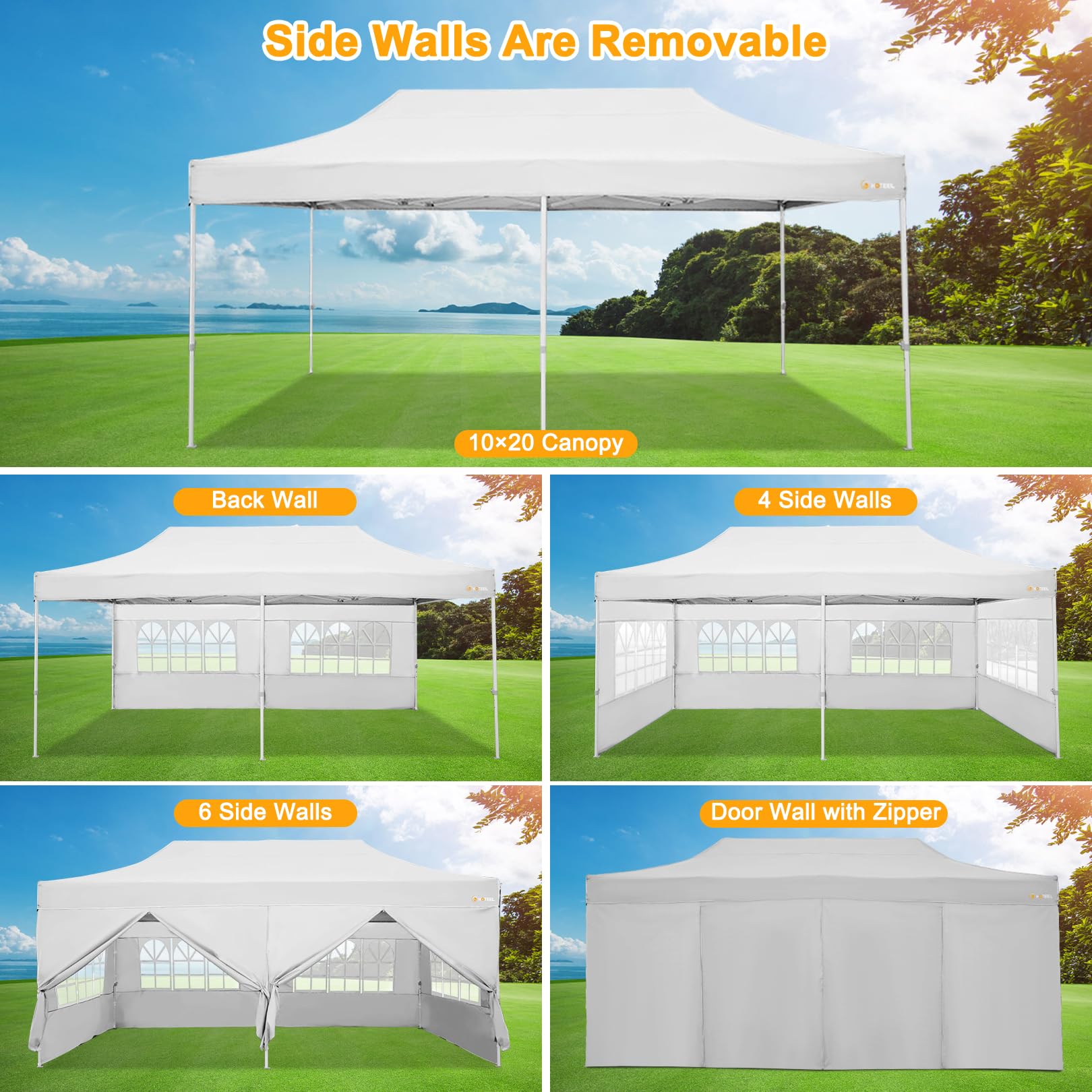 HOTEEL Tents for Parties, 10x20 Pop Up Canopy Tent Heavy Duty with 6 Sidewalls, Commercial Outdoor Canopy Tents for Event Wedding