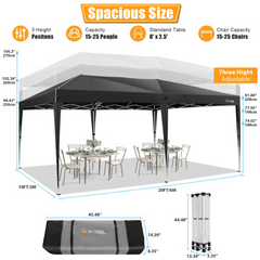 HOTEEL 10x20 Pop Up Canopy with Sidewalls, Easy Up Canopy Tent with Carry Bag, Outdoor Canopies with 4 Sandbags, Large Tents for Outdoor Events, Wedding, Backyard, Commercial, Black