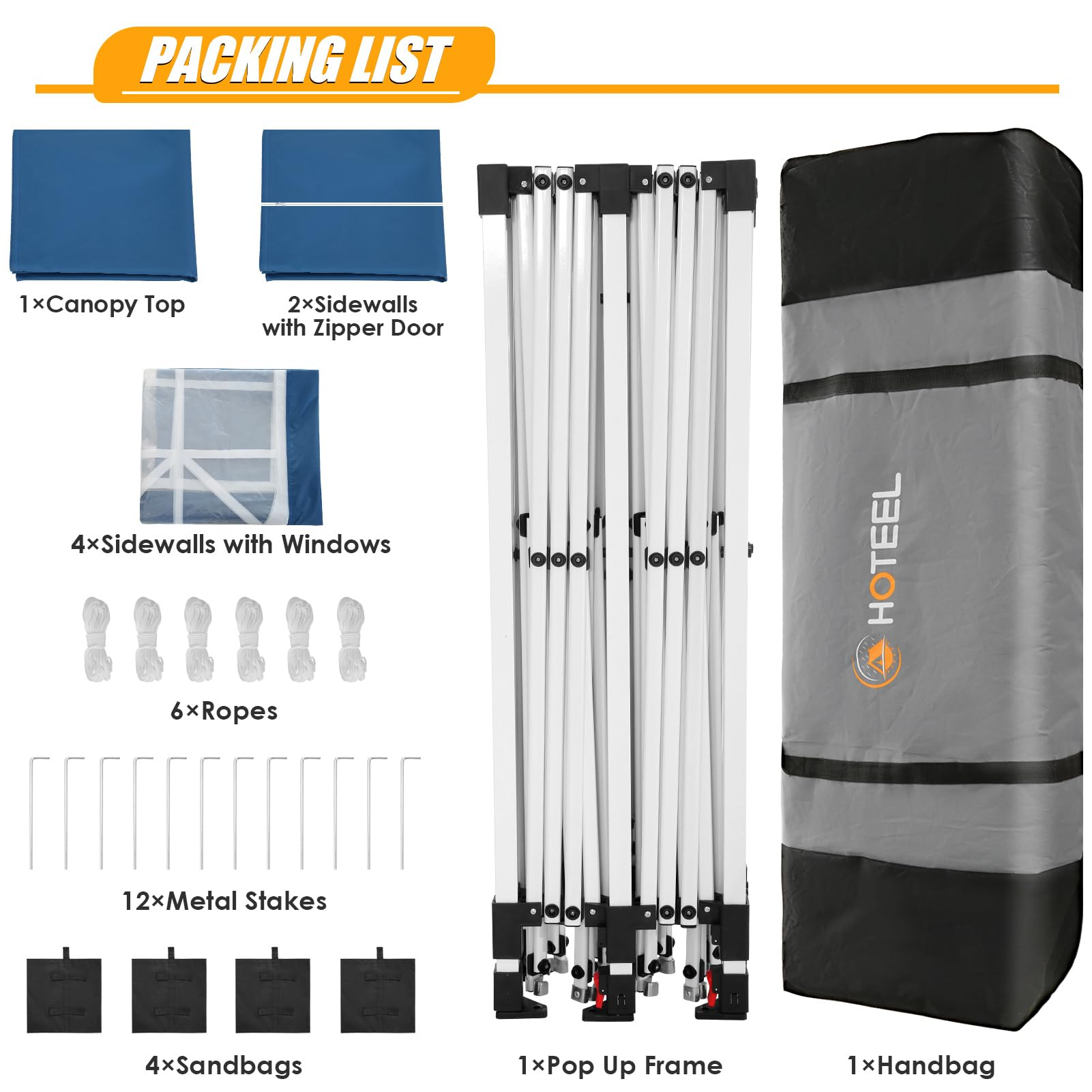 HOTEEL Pop Up Canopy Party Tent for Backyard,10x20 Canopy with 6 Removable Sidewalls & 4 Sandbags,Waterproof Easy Up Canopy Outdoor Tents for Parties,Weddings,Vendor Event,Patio,Blue(Top Reinforced)