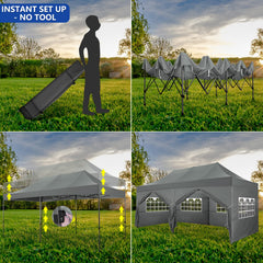 COBIZI 10x20 Pop up Canopy with 6 sidewalls Commercial Heavy Duty Canopy UPF 50+ All Weather Waterproof Outdoor Wedding Party Tents Gazebo with Roller Bag