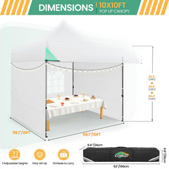 COBIZI 10'x10' Pop Up Canopy Tent with Awning & Sidewalls, Commercial Canopy Tents Instant Waterproof, UPF 50+ Sun Shade for Outdoor, Parties, Markets (White)