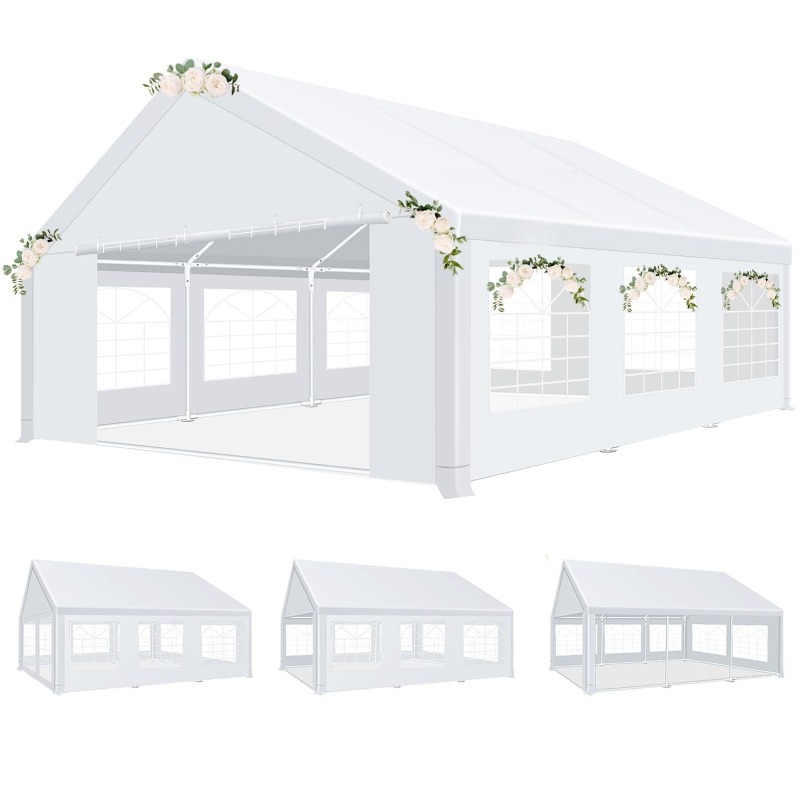 HOTEEL 20x20 Party Tent Heavy Duty with Removable Sidewalls & 4 Built-in Sandbags, Commercial Wedding Large Tent, UV 50+, Waterproof, White