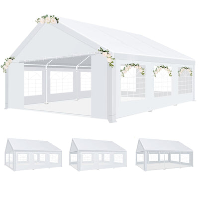 HOTEEL 20x20 Party Tent Heavy Duty with Removable Sidewalls & 4 Built-in Sandbags, Commercial Wedding Large Tent, UV 50+, Waterproof, White