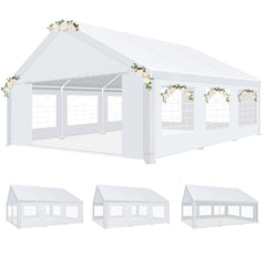 HOTEEL 20x20 Party Tent Heavy Duty with Removable Sidewalls & 4 Built-in Sandbags, Commercial Wedding Large Tent, UV 50+, Waterproof, White