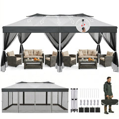HOTEEL 10x20 Gazebo Canopy Tent with 6 Netting Sidewalls,Pop up Canopy for Parties Wedding,Commercial Easy up Gazebo with Sandbags,UV 50+