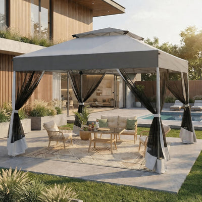 10x10 Pop Up Gazebo with Mosquito Netting, One Push Easy Up Canopy with Dual Vent Roof, Waterproof&UV 50+ Screen Tent Outdoor Gazebo for Backyard, Patio, Commercial Event