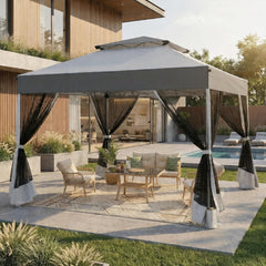 10x10 Pop Up Gazebo with Mosquito Netting, One Push Easy Up Canopy with Dual Vent Roof, Waterproof&UV 50+ Screen Tent Outdoor Gazebo for Backyard, Patio, Commercial Event