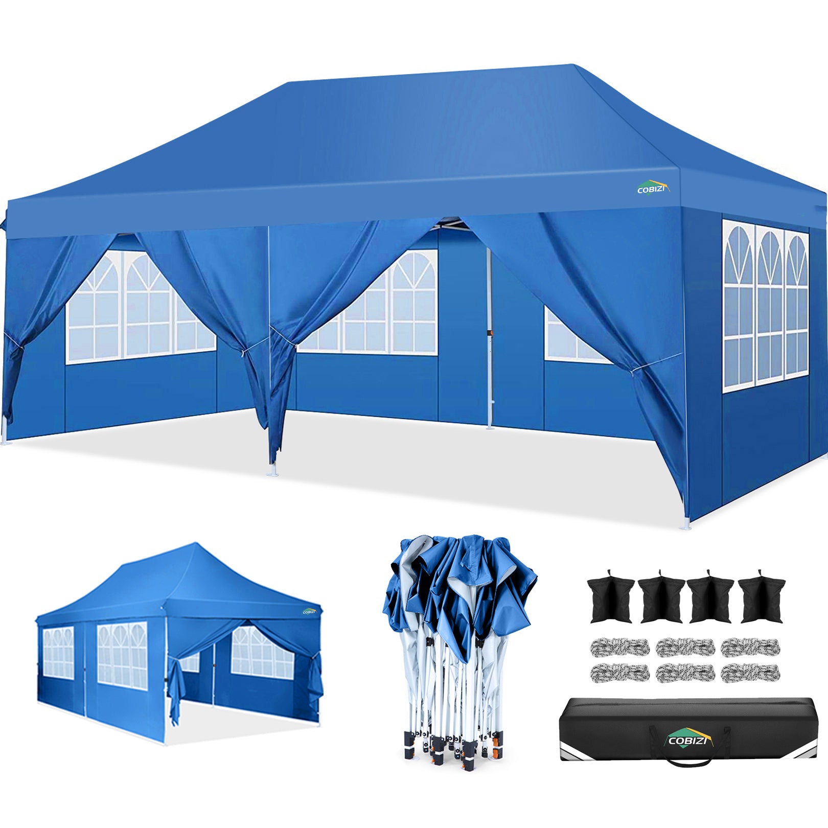 COBIZI 10'x20' Pop Up Waterproof Party Tent Canopy with 6 Removable Sidewalls AMA005924