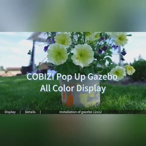 Load video: [Pre-Sale] COBIZI 12'x12' Pop Up Gazebo Canopy with Mosquito Netting 3 Adjustable Height AMA5920