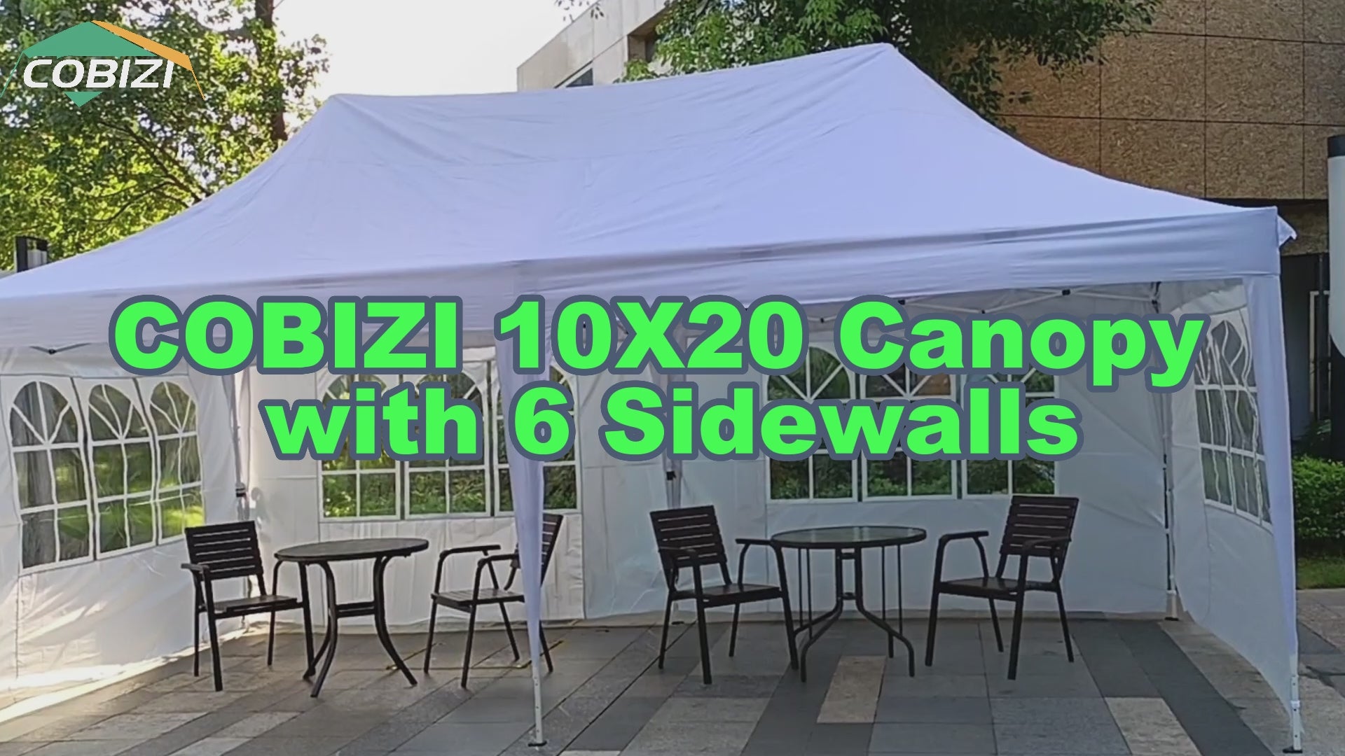 Video laden: COBIZI 10'x20' Pop Up Canopy Tent with 6 Sidewalls &amp; Carry Bag, 3 Adjustable Heights AMA5813