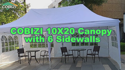 COBIZI 10'x20' Pop Up Canopy Tent with 6 Sidewalls & Carry Bag, 3 Adjustable Heights AMA5813
