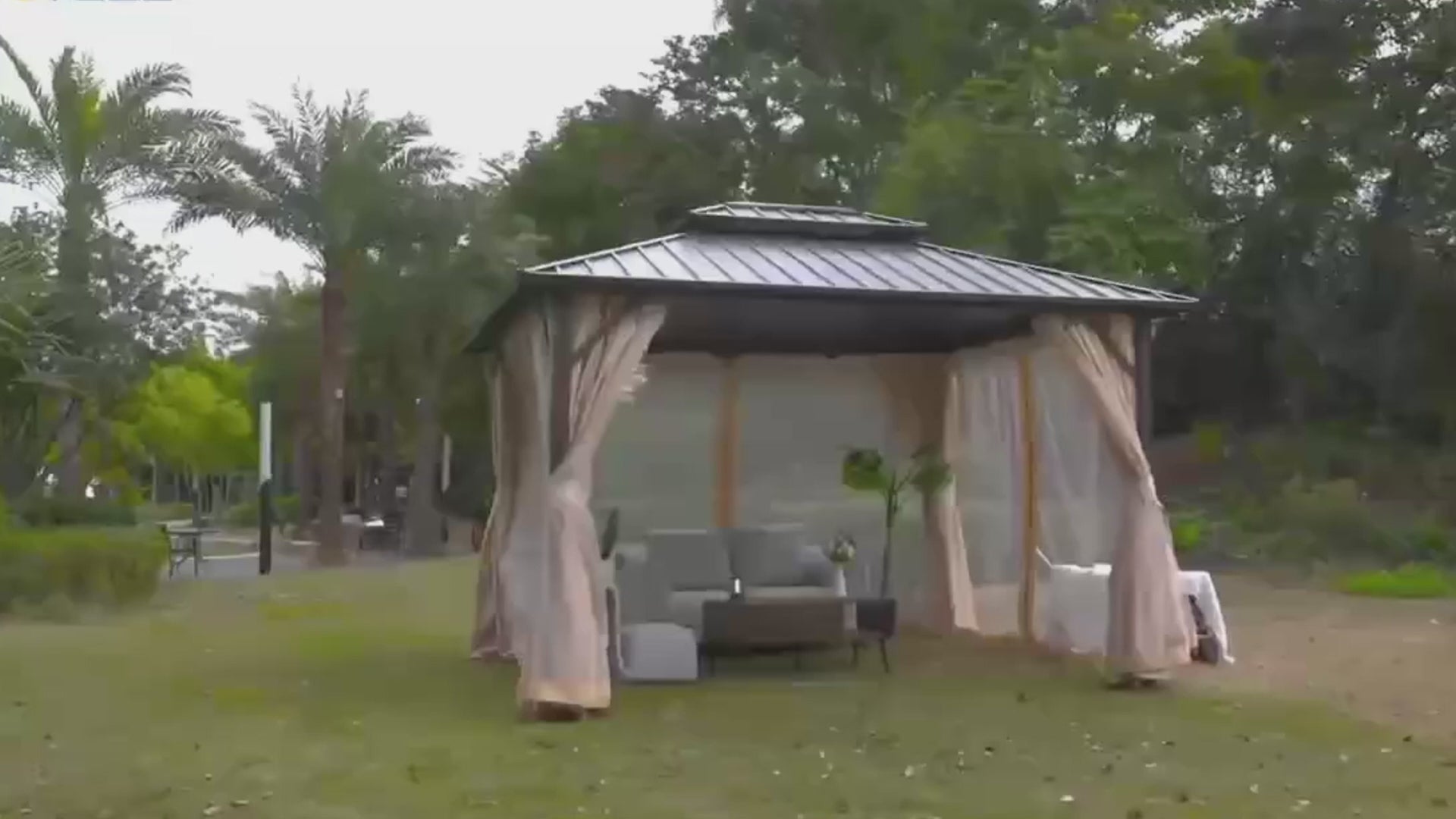 Video laden: COBIZI 10'x15'  Heavy Duty Hard Top Gazebo with Curtains &amp; Netting, Brown SPC274